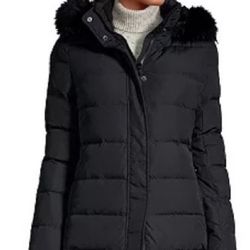 Lands' End faux-fur hood long winter down coat (XS)