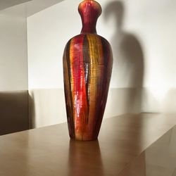 Red & Orange Long Neck Bamboo Vase, 29"