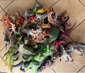 Large Lot of Plastic Animals and Dinosaurs Figures