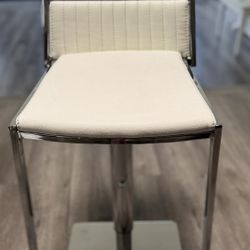 Counter Height Bar Stools Set of  4,  Bar Stools for Kitchen Island,White Barstools with Back,Metal Barstools with Silver Chrome Metal Leg