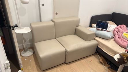 Beige Leather Two-Seat Sofa
