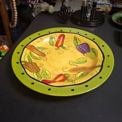Late 20th Century Decorative Serving Platter W/Chili Peppers & Vegetables Motif 13" - SEE DESCRIPTION