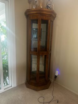 Tall Wood Corner Curio Cabinet with Glass Doors