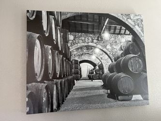Canvas Art-  wine barrels   black & white