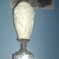 Neoclassical Marble Bisque Porcelain Figurative Greek Key Urn Table Lamp 