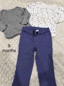 Lil girls pants and onesies long sleeve 9 months
