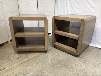 Curved Grey-Oak End Tables with Rounded Corners (Set of 2)