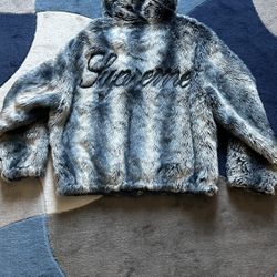 FAUX FUR HOODED JACKET - Ice