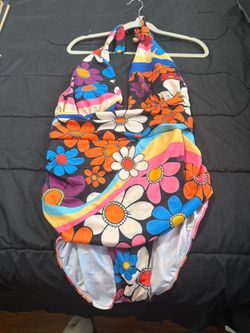Retro Floral Halter One-Piece Swimsuit