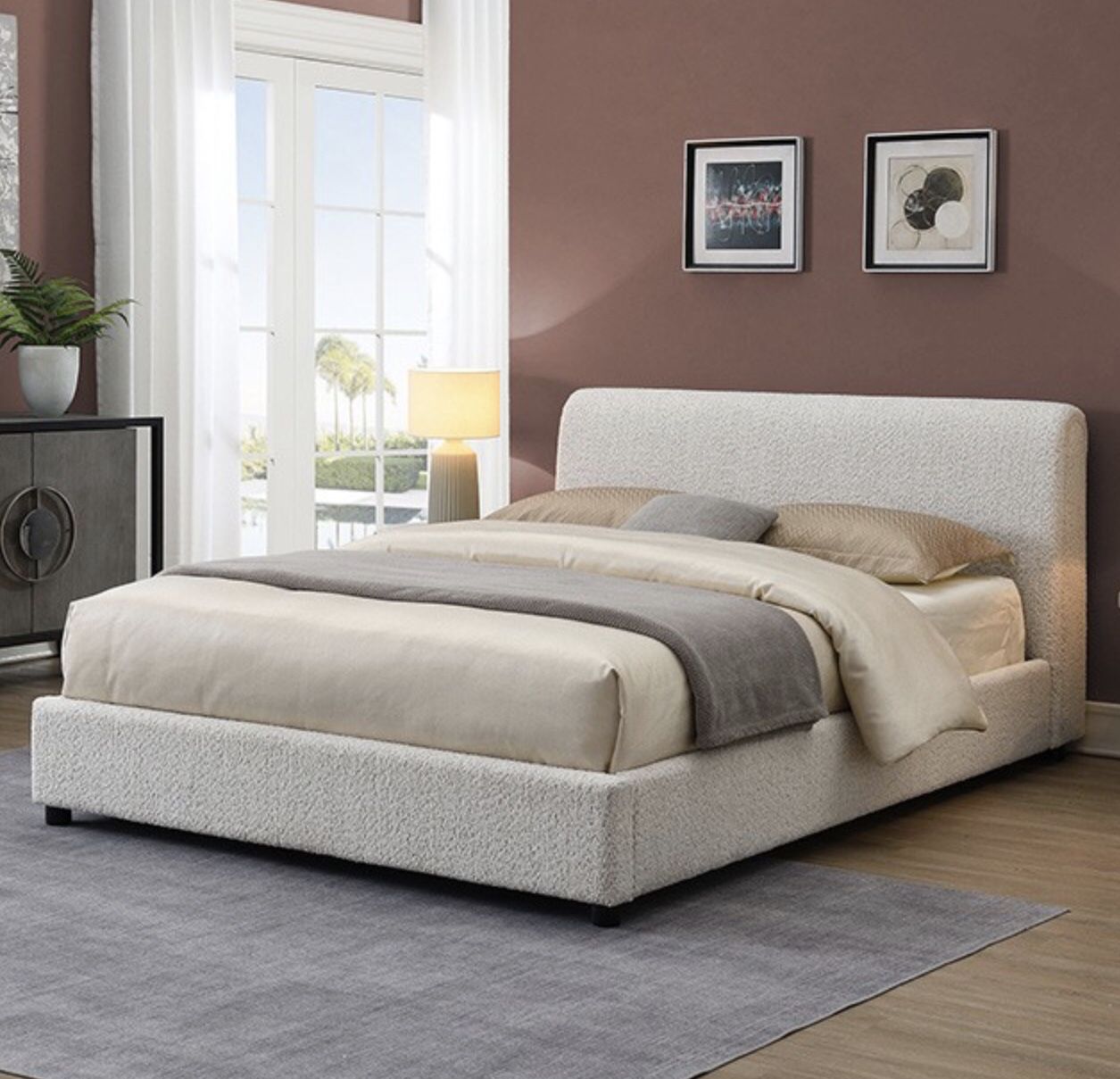 Contemporary Boucle Queen Bed Frame 