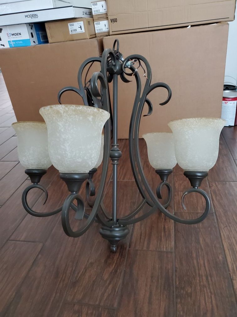 Oil Rubbed Bronze 5 Bulb Chandelier with Frosted Bulb Covers