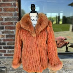 Orange Dyed Genuine Fox Fur Jacket Women’s XXS / XS