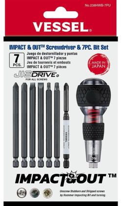 Vessel Impact & Out Screwdriver with 7pcs bits and Pouch