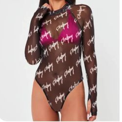 Playboy + Misguided Black and White Mesh Sexy Sheer Bodysuit