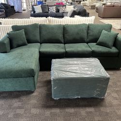 New Green Sectional And Ottoman