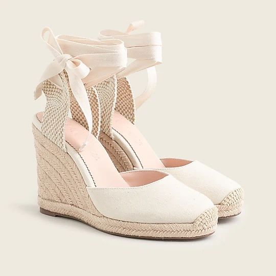 J. Crew Espadrille Lace Up Wedges Canvas Beige Size 7
