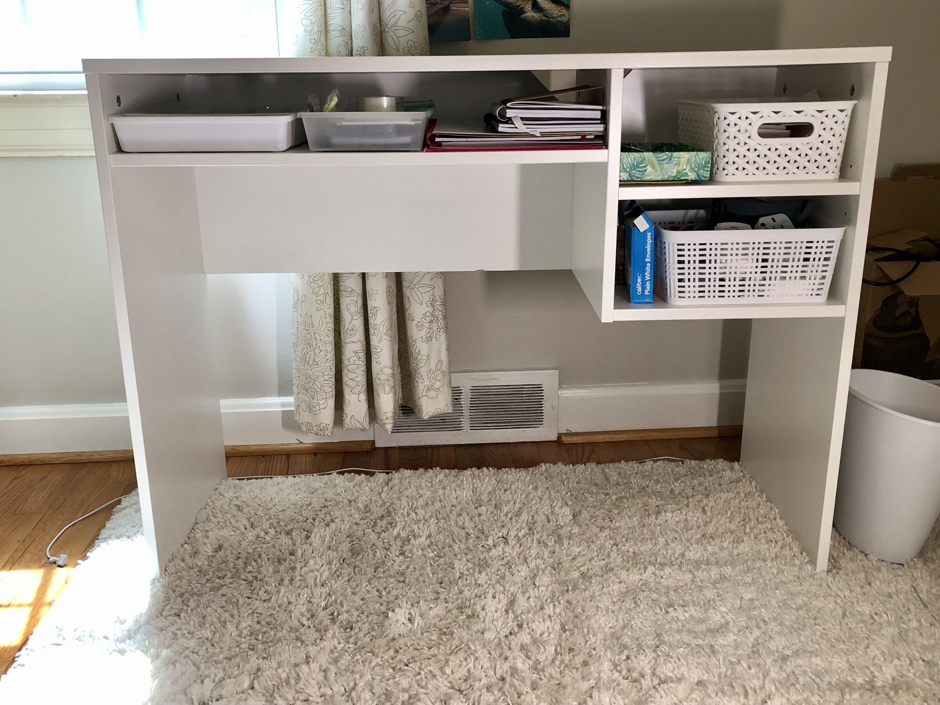 Solid Wood White Desk With Storage Cubbies