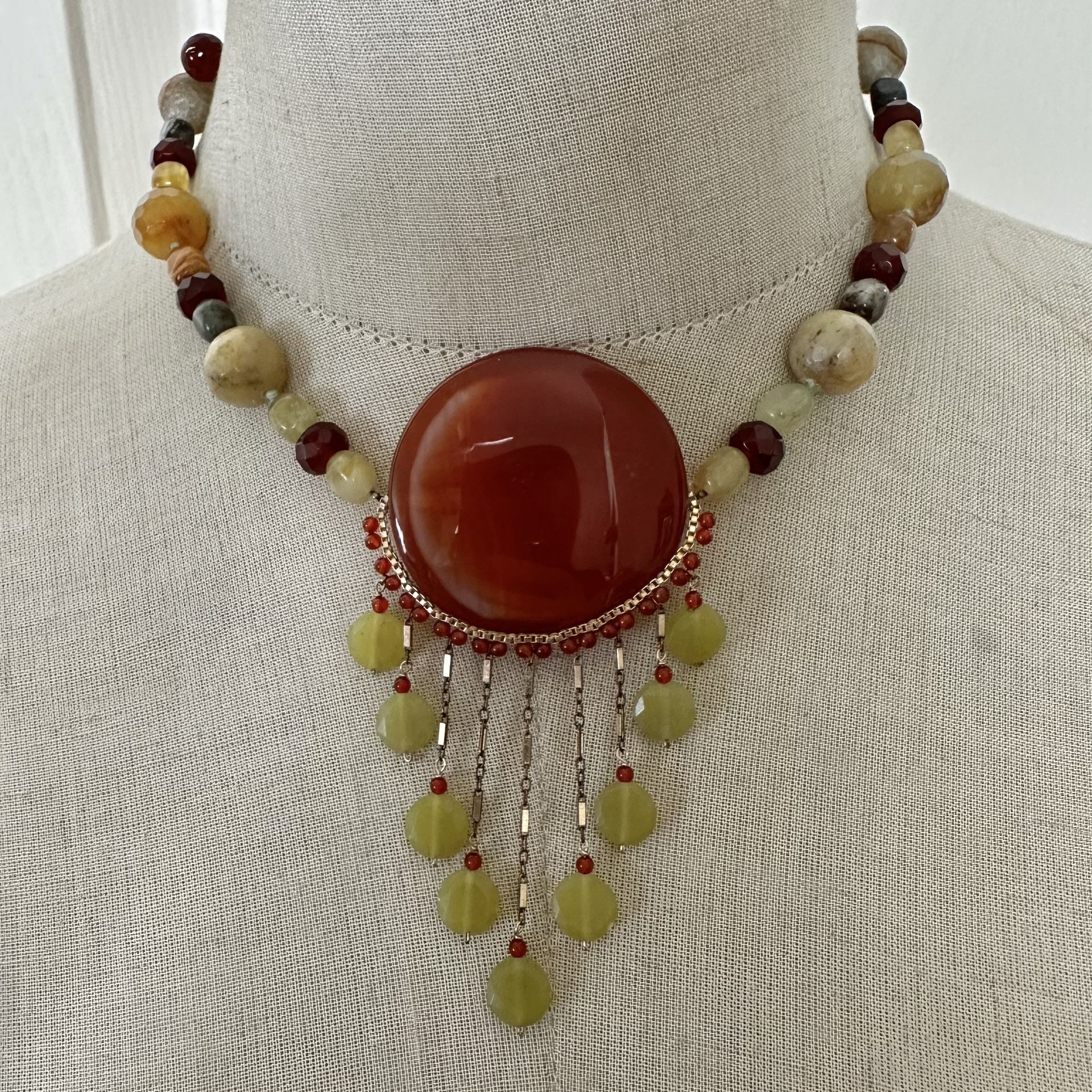 Carnelian & Stone Fringe Statement Necklace