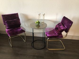 Glass table and Velvet McM Chairs