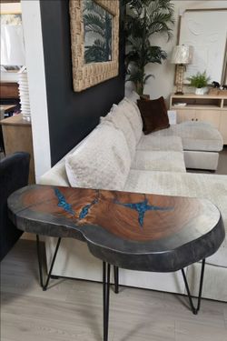 SOLID PAROTA WOOD • LIVE EDGE SOFA ACCENT TABLE• ONE-OF-A-KIND