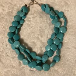 18” 3 Layer Solid Genuine Turquoise & Sterling Silver Necklace 