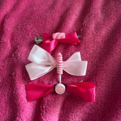 Bow Hair Clips with Candy Charms Set of 3 handmade pink and hot pink