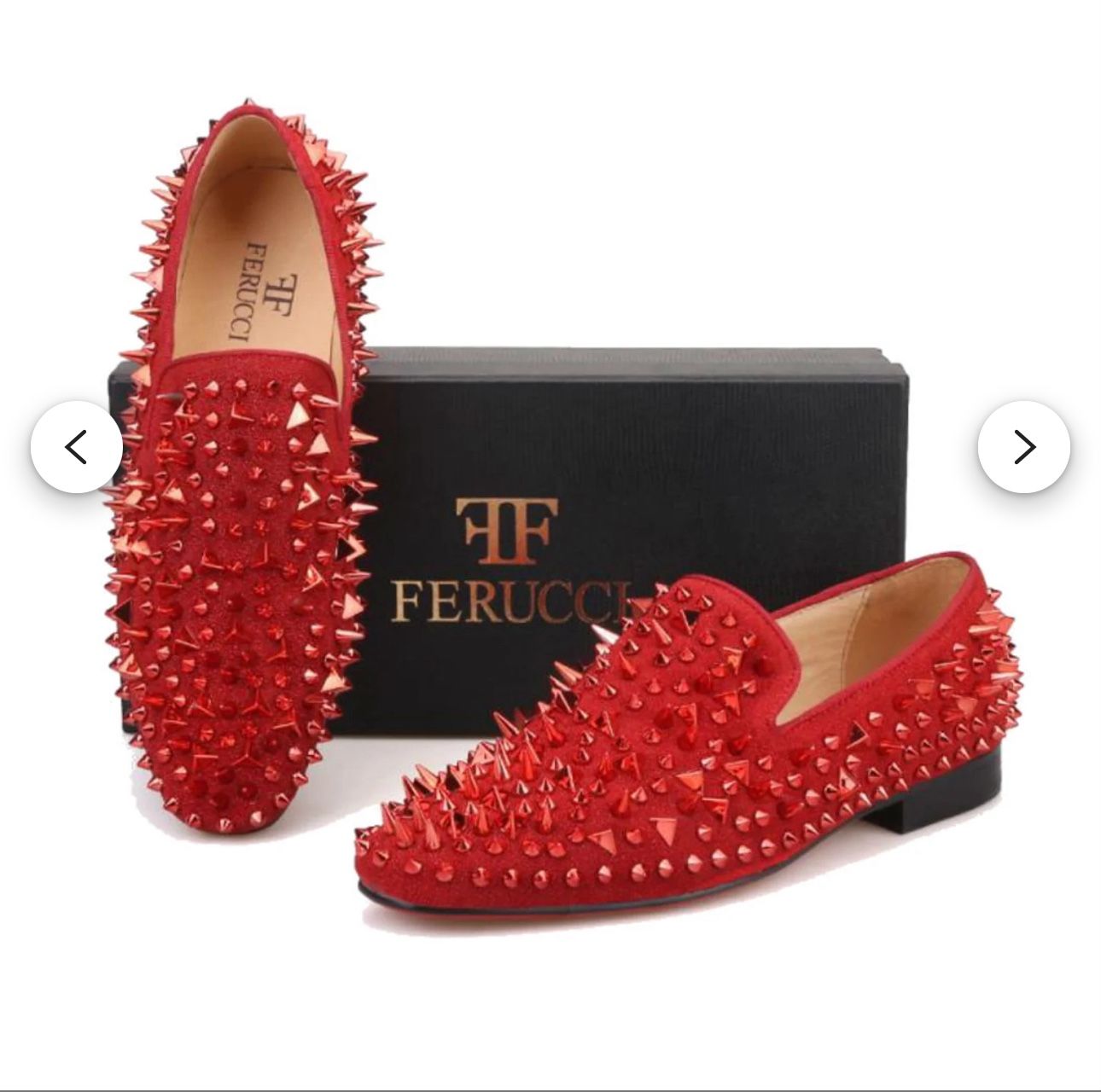 FERUCCI Red Spikes Slippers Loafers Flat With Red Rivets Crystal GZ Rhinestone Prom Wedding