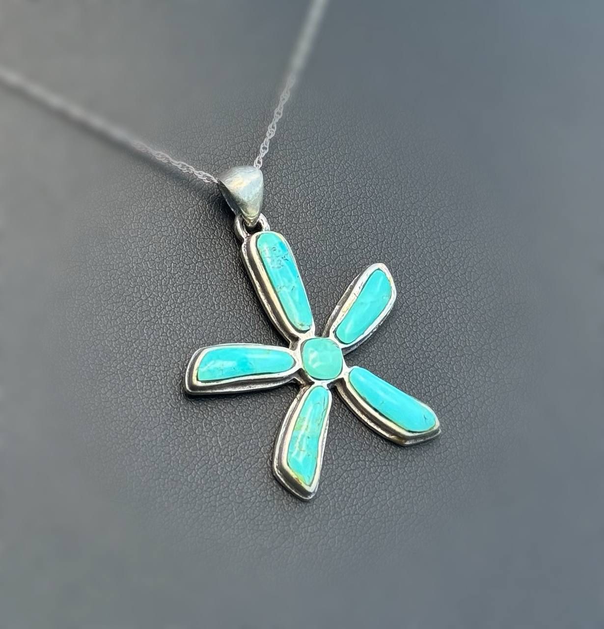 Jewelry .925 sterling silver star shape flower turquoise Pendant charm 7.60g