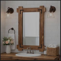 Vercraft Rustic Wood Framed Wall Mirror, 30 x 20 Inch