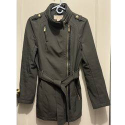 Michaels Kors Military Jacket Women’s S Black Coat Zip Pockets Lined Hood - Size S 