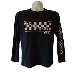 Vans boy's black checker flag long-sleeve graphic t-shirt size L 