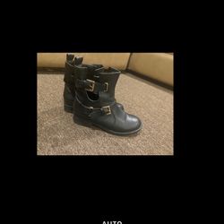 EUC Nature Breeze Women's Ankle biker Boots Sz 6.5 shoe Black buckles heel 