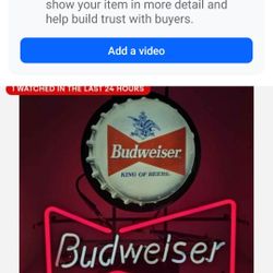 VINTAGE 1990s BUDWEISER BOTTLECAP NEON SIGN