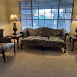 Antique Couch & Chair With Tables And Lamps