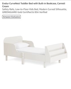 Evolur CurveNest Toddler Bed with Built-in Bookcase,