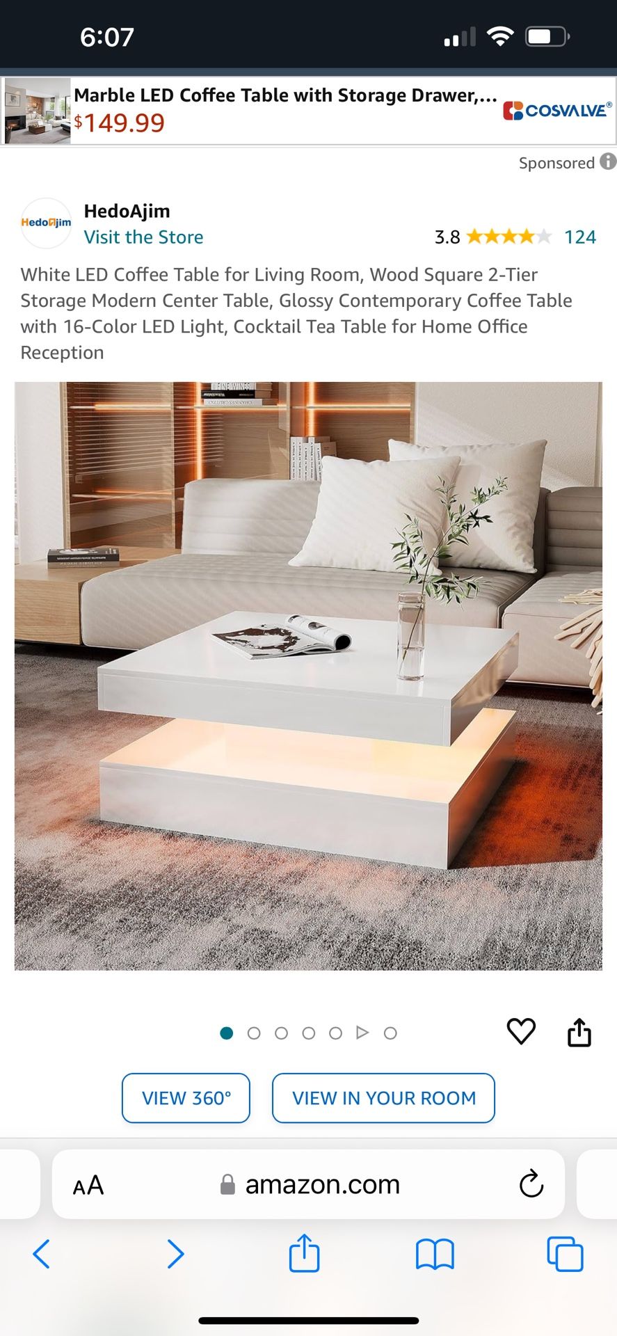 White Led Coffee table