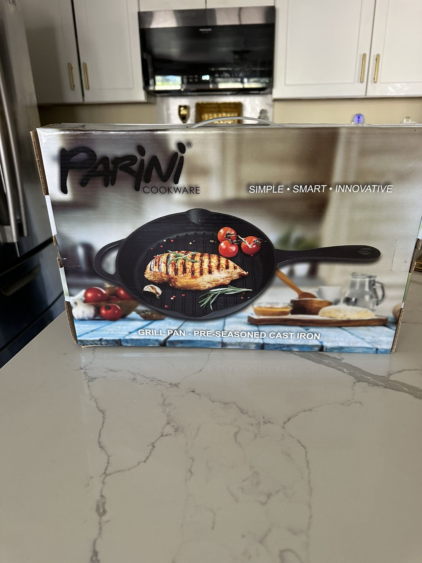 New Parini Preseasoned Cast Iron Grill Frying Pan
