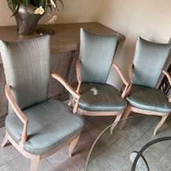 Set Of 3 Aqua Raw Silk Chairs