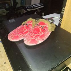 Girls' Velvet GG Logo Princetown Flat Mules