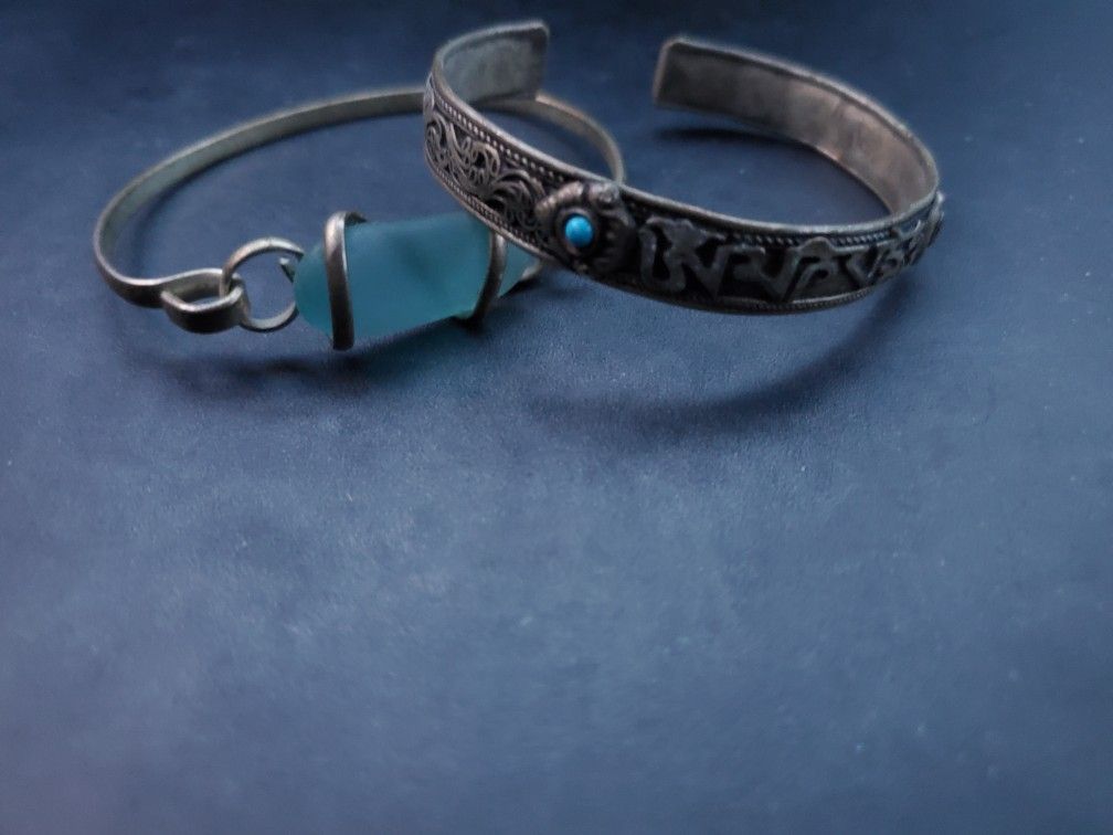 Vintage Women's Turquoise Bracelet & Seaglass Band