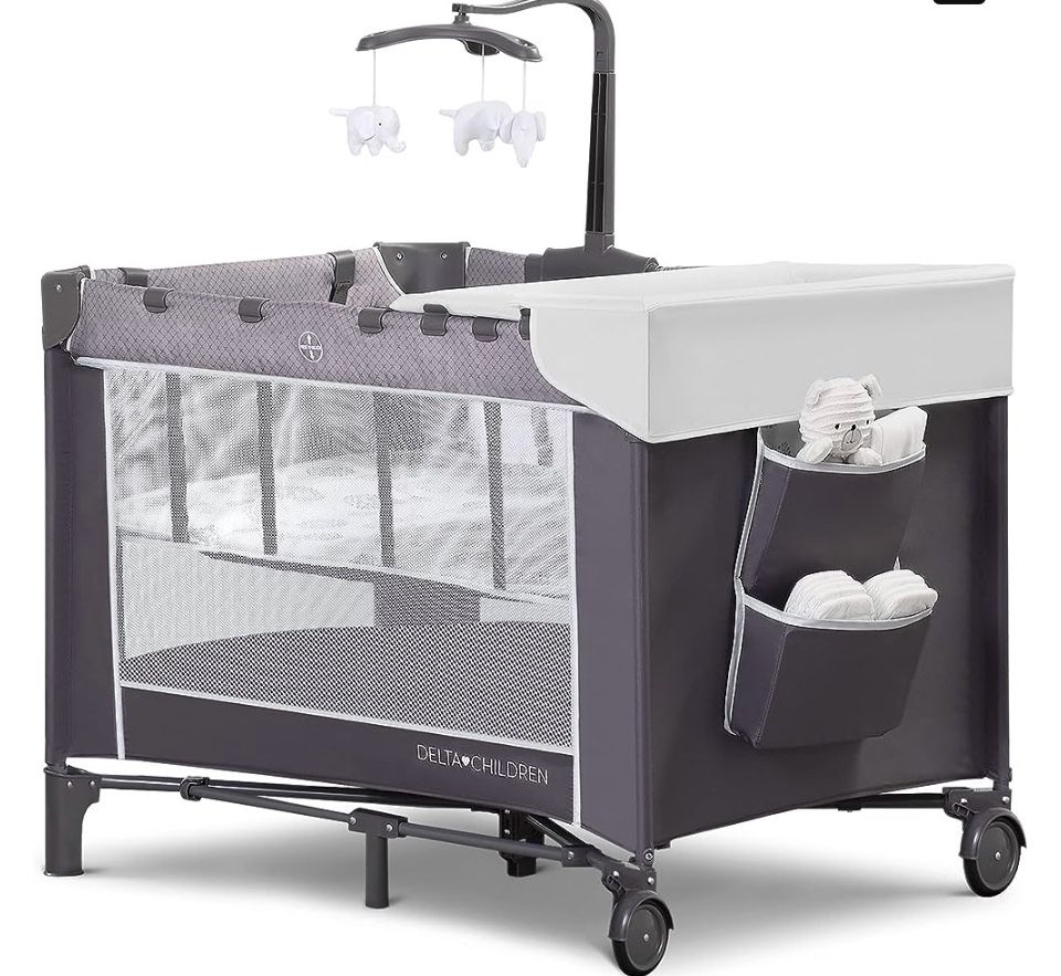 Delta Children LX Deluxe Portable Baby Play Yard With Removable Bassinet and Changing Table, Eclipse