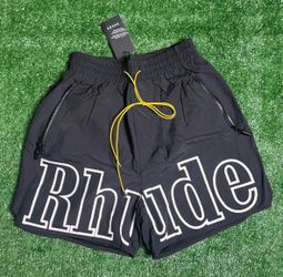 RHUDE Men's Black Logo Swim Shorts SizeM  L Drawstring Elastic Waist Pockets Lined Size M L XL