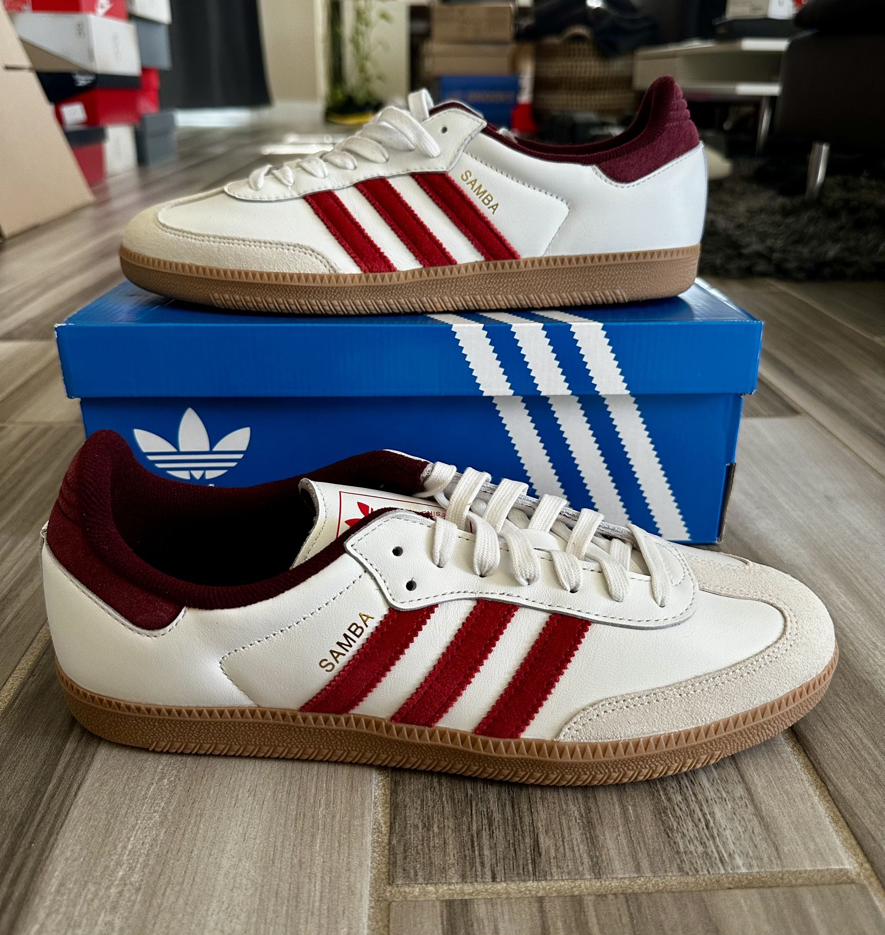 Men's Adidas Originals Samba OG Casual Shoes - White Better Scarlet Shadow Red - Size 11.5