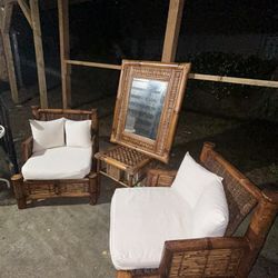 Set Of Two Bamboo Chairs And Table 