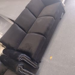 Black Velvet Studded Sofa & Loveseat