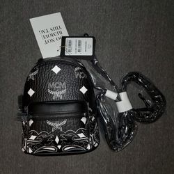 MCM Mini Stark Crossbody Backpack In Bandana Visetos Black