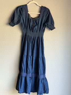 Indigo & Lace Denim Tiered Midi Dress Size L
