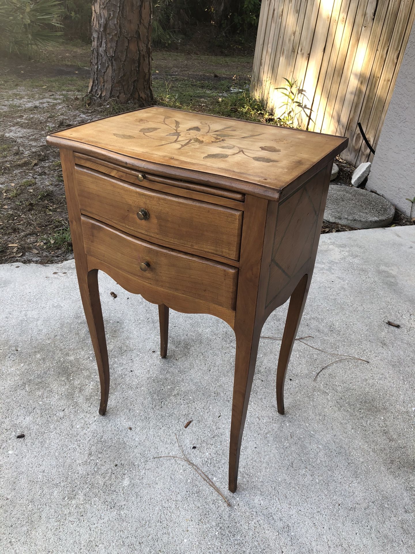 Cherry nightstand with marquetry, Louis XV style From Normandy, France