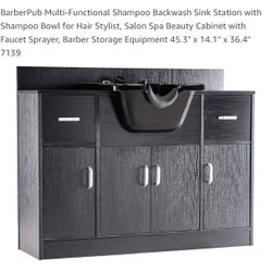 Multi-Functional Shampoo Backwash Sink Station with Shampoo Bowl for Hair Stylist, Salon Spa Beauty Cabinet with Faucet Sprayer, Barber Storage Equipm