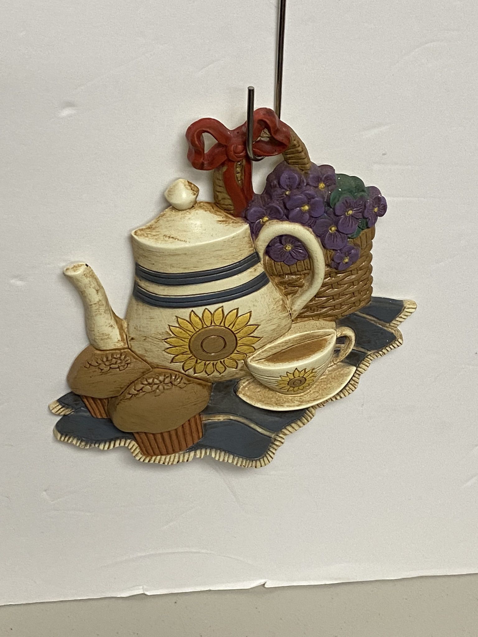 Home Interiors  and  Gifts Coffee Pot Muffins Basket Flowers decorative plaque